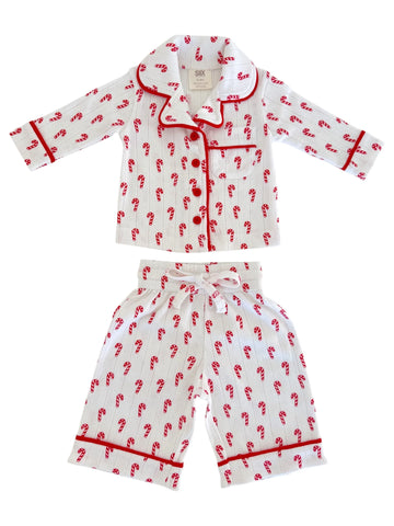 Organic Pointelle Lounge Set | White Candy Cane - PREORDER