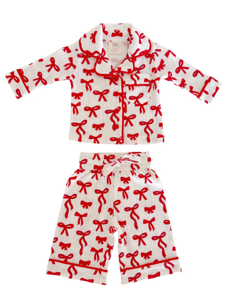 Organic Pointelle Lounge Set | Red Bows - PREORDER