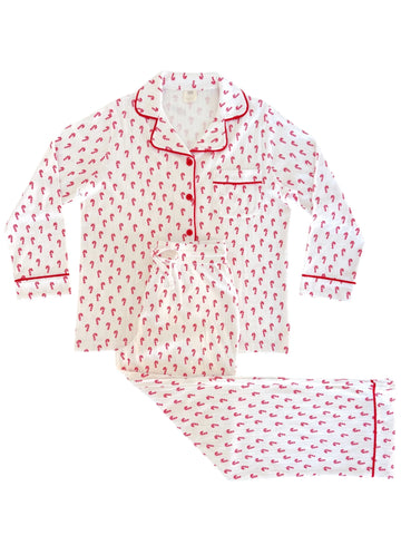 Organic Pointelle Women's Lounge Set | White Candy Cane - PREORDER