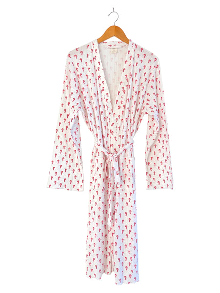 Organic Pointelle Women's Robe | White Candy Cane - PREORDER