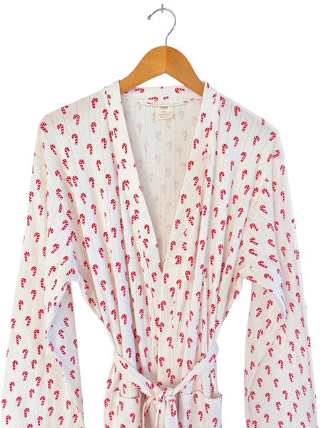 Organic Pointelle Women's Robe | White Candy Cane - PREORDER