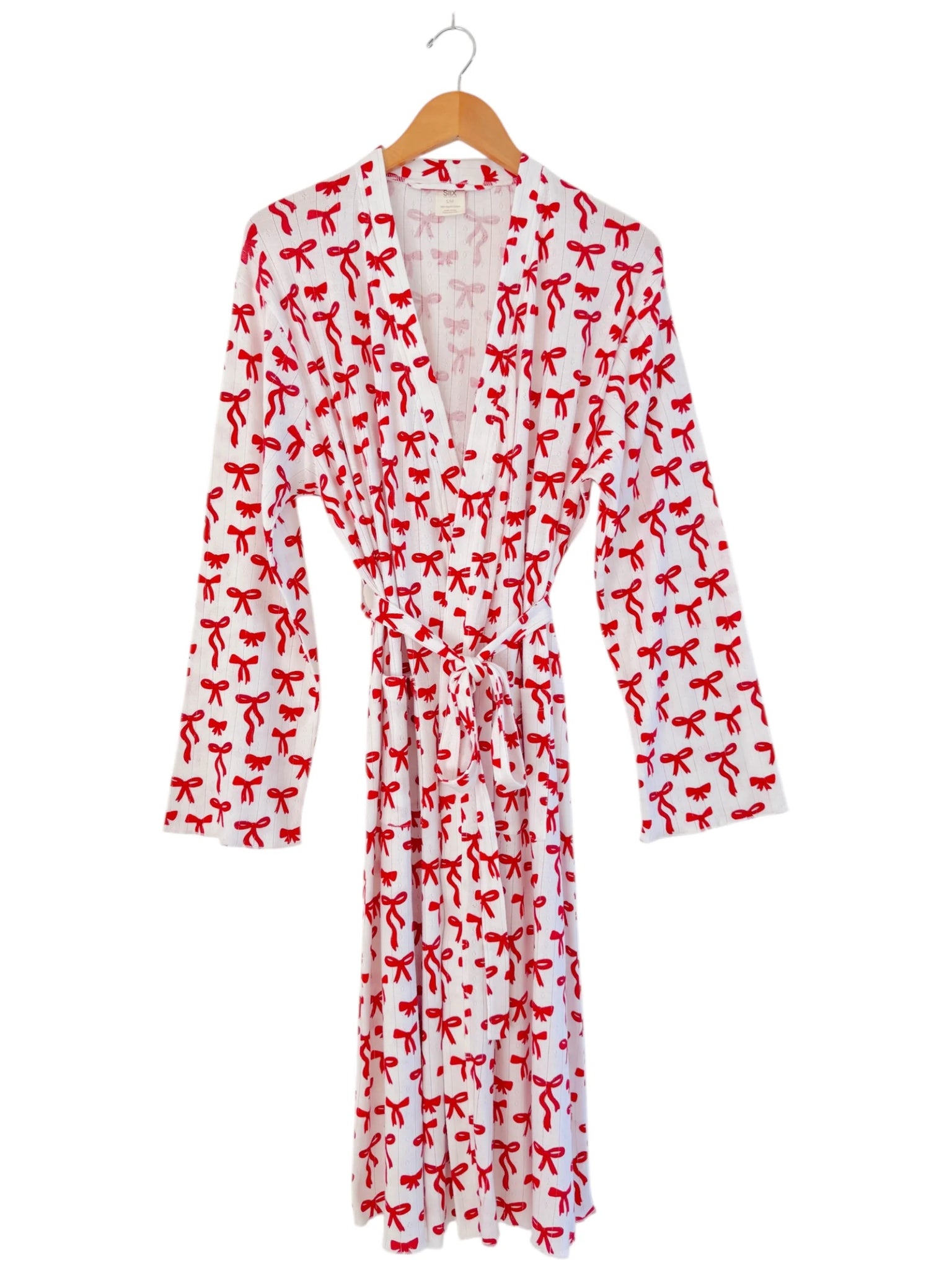 Organic Pointelle Women's Robe | Red Bows - PREORDER