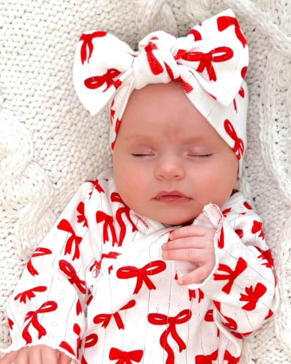Organic Pointelle Bow | Red Bows - PREORDER