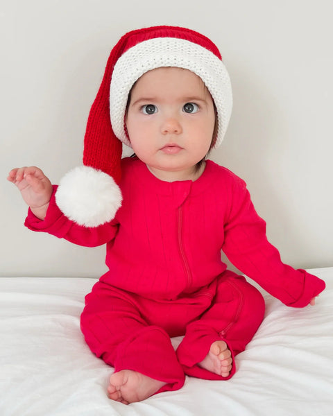 Organic Pointelle Zip Romper | Red - PREORDER