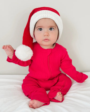 Organic Pointelle Zip Romper | Red - PREORDER