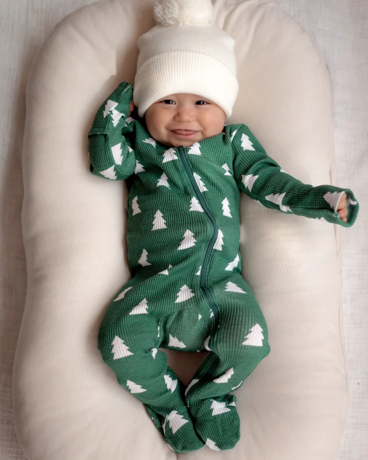 Waffle Zip Footie Romper | Spruce Trees - PREORDER