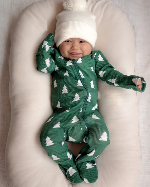 Waffle Zip Footie Romper | Spruce Trees - PREORDER