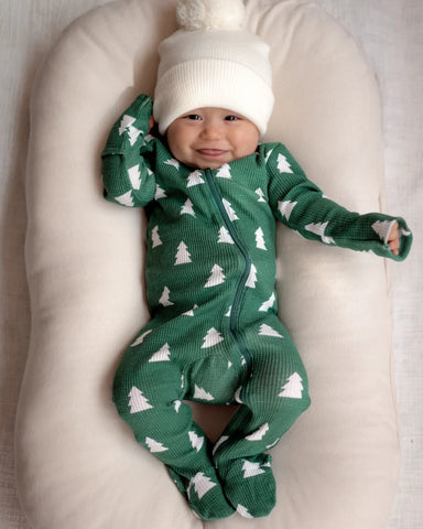Waffle Zip Footie Romper | Spruce Trees - PREORDER