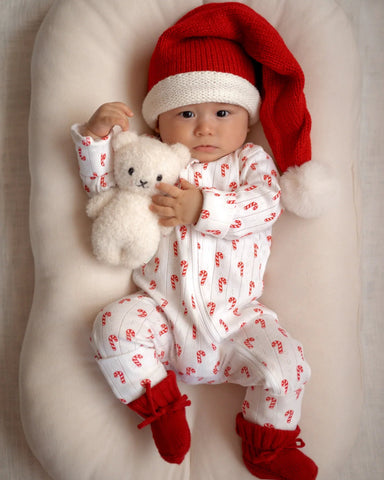 Organic Pointelle Zip Romper | White Candy Cane - PREORDER