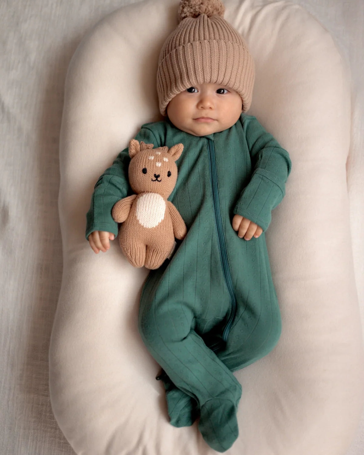 Organic Pointelle Zip Footie | Pine - PREORDER