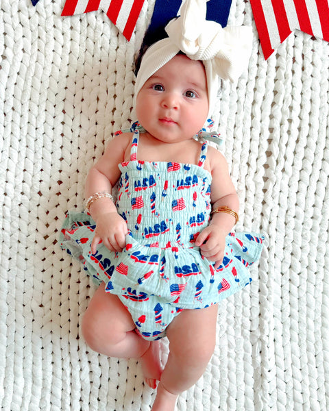 4th of July Bubble w/ Skirt Romper | Blue - PREORDER