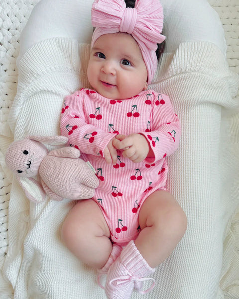 Waffle Long Sleeve Bodysuit | Pink Cherries - PREORDER