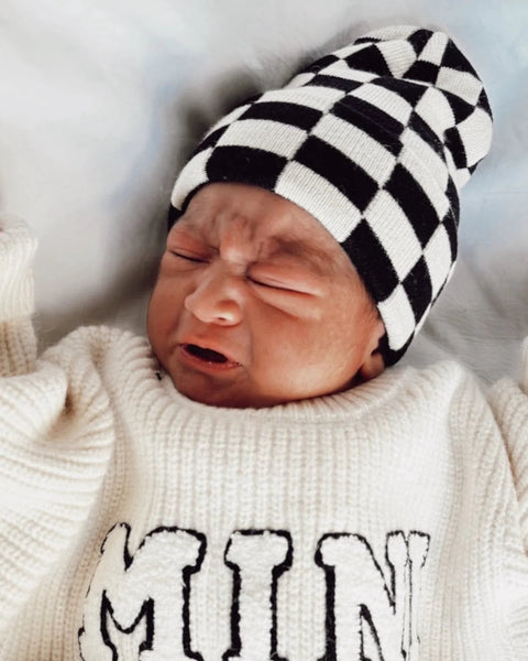 Baby's First Hat | Black/Sand Checkerboard - PREORDER