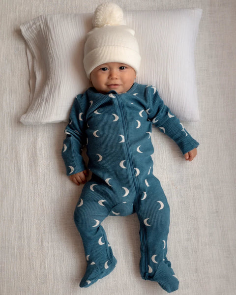 Waffle Zip Footie Romper | Midnight Moon - PREORDER