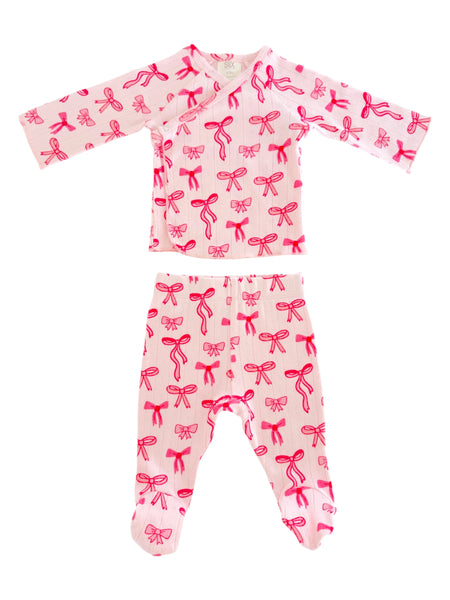 Organic Pointelle Newborn Set | Pink Bows - PREORDER