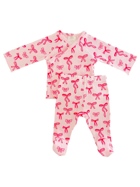 Organic Pointelle Newborn Set | Pink Bows - PREORDER