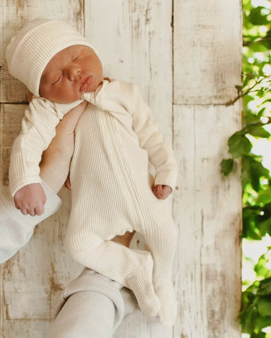 Waffle Zip Footie Romper | Snow - PREORDER