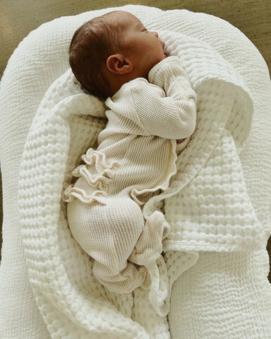 Waffle Zip Ruffle Footie Romper | Snow - PREORDER