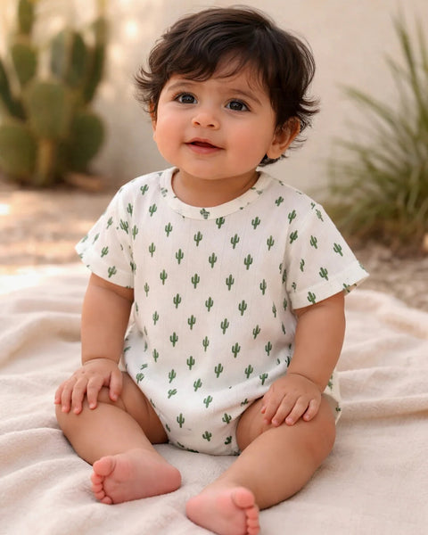 Organic Pointelle Bubble Romper | Cactus - PREORDER