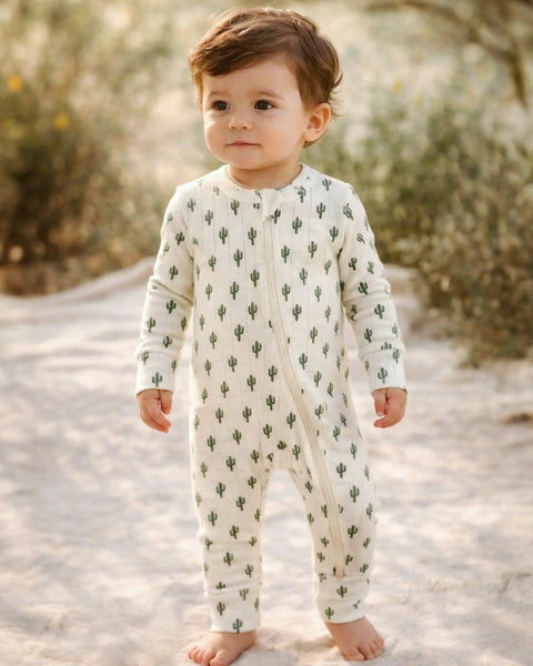 Organic Pointelle Zip Romper | Cactus - PREORDER