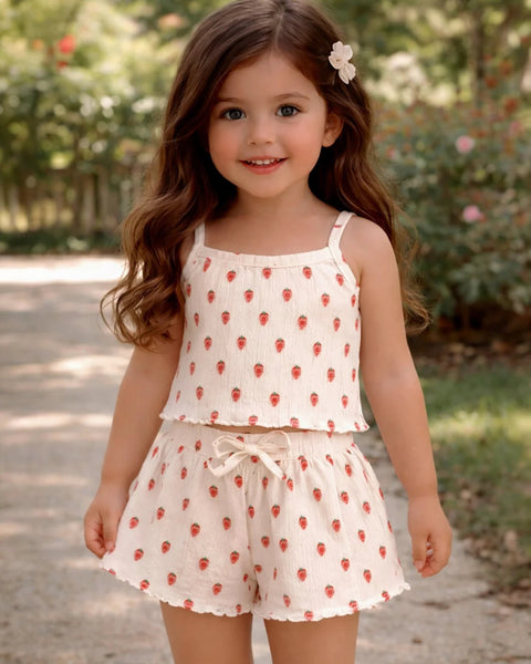 Organic Pointelle Summer Set | White Strawberry - PREORDER