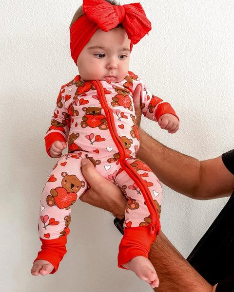 Zip Romper | Valentine Bear Pink - PREORDER