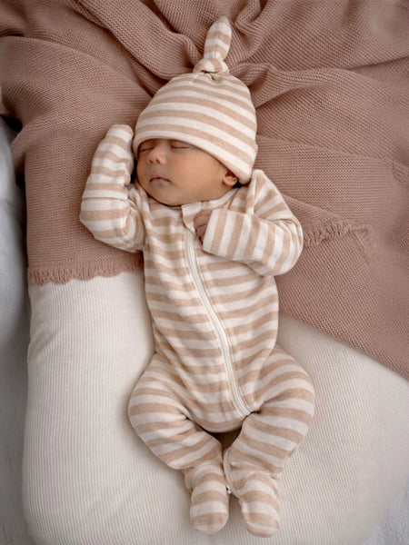 Zip Footie Romper | Biscuit Stripe - PREORDER