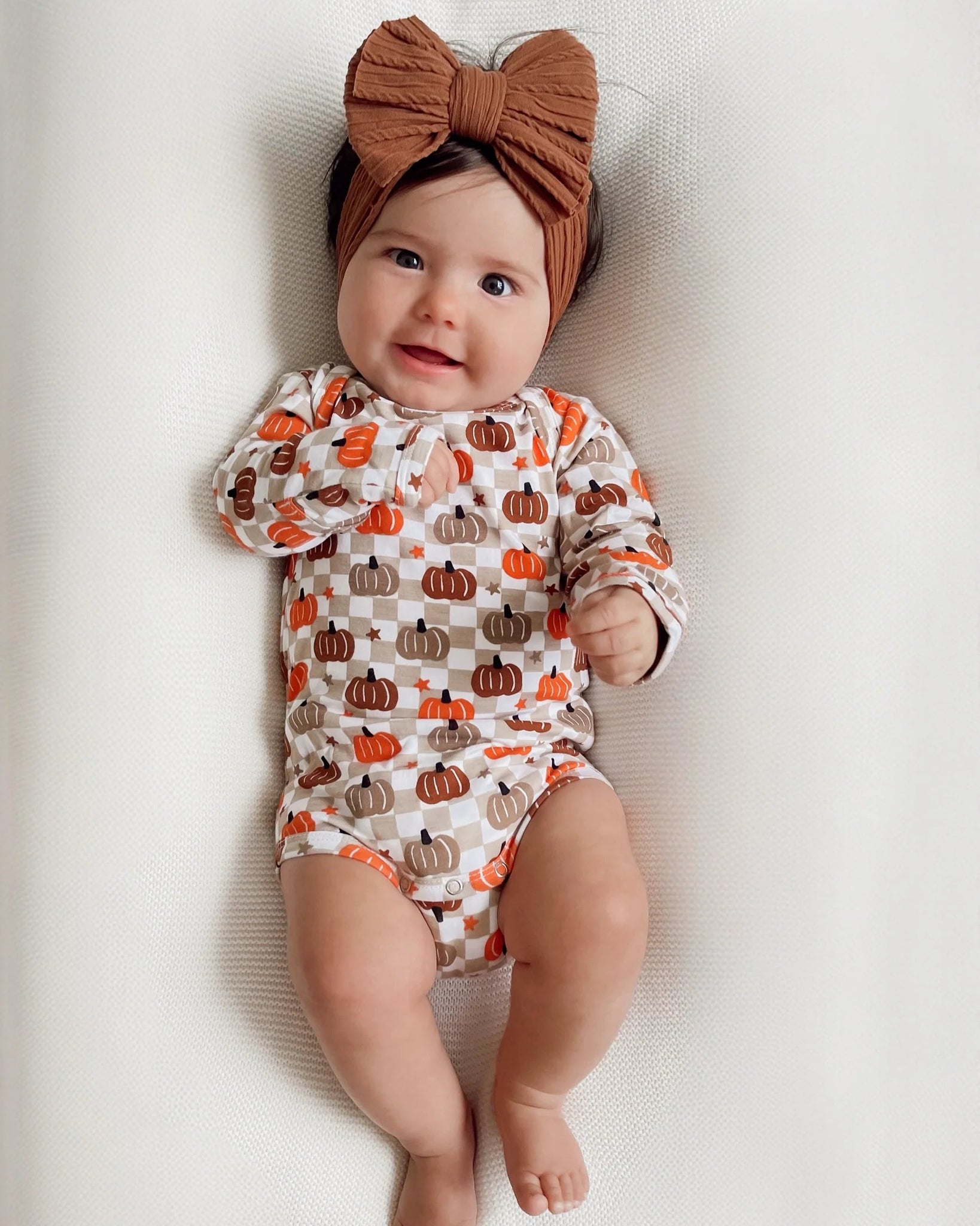 Long Sleeve Bodysuit | Brown Pumpkin Checkerboard - PREORDER