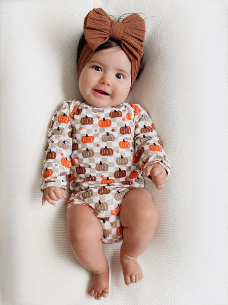 Long Sleeve Bodysuit | Brown Pumpkin Checkerboard - PREORDER