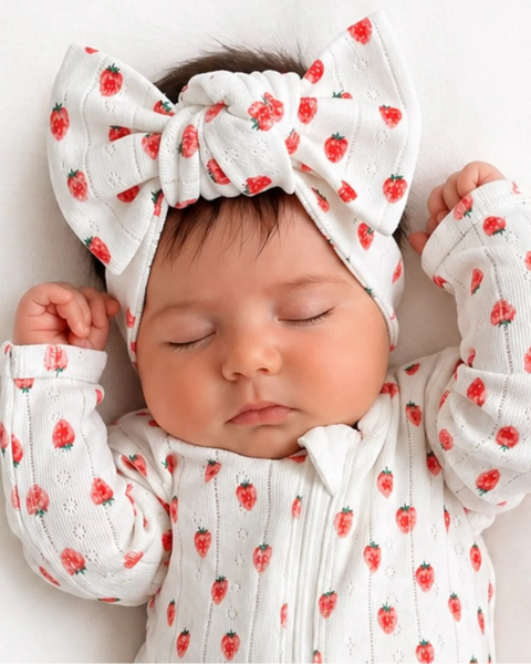 Organic Pointelle Bow | White Strawberry - PREORDER