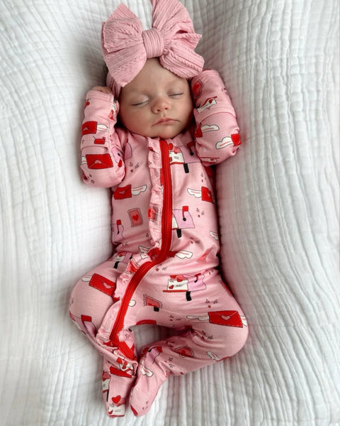 Zip Ruffle Footie Romper | Love Letters - PREORDER