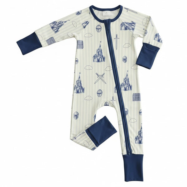 Milk Silk Zip Romper | Medieval Toile - PREORDER