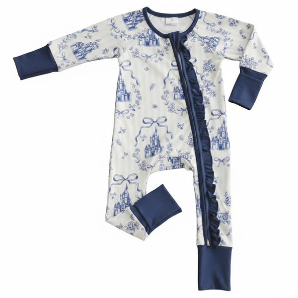 Milk Silk Zip Romper | Castle Toile - PREORDER