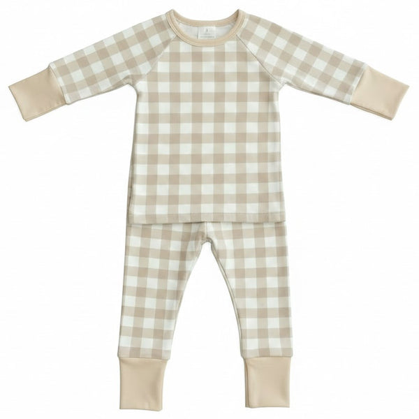 Milk Silk Top & Pants Set | Beige Gingham - PREORDER