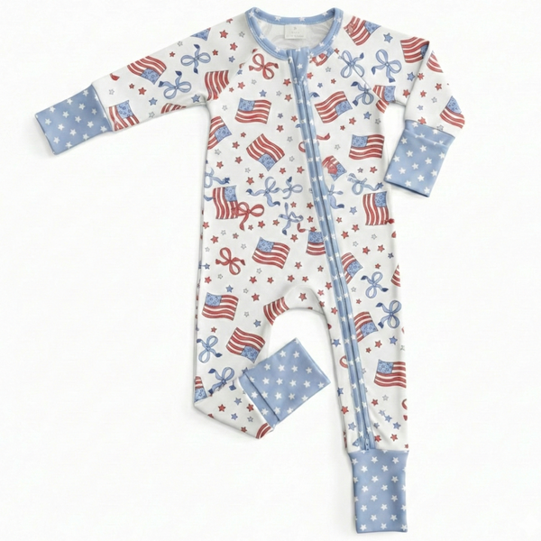 Milk Silk Zip Romper | Independence Day Ditsy - PREORDER