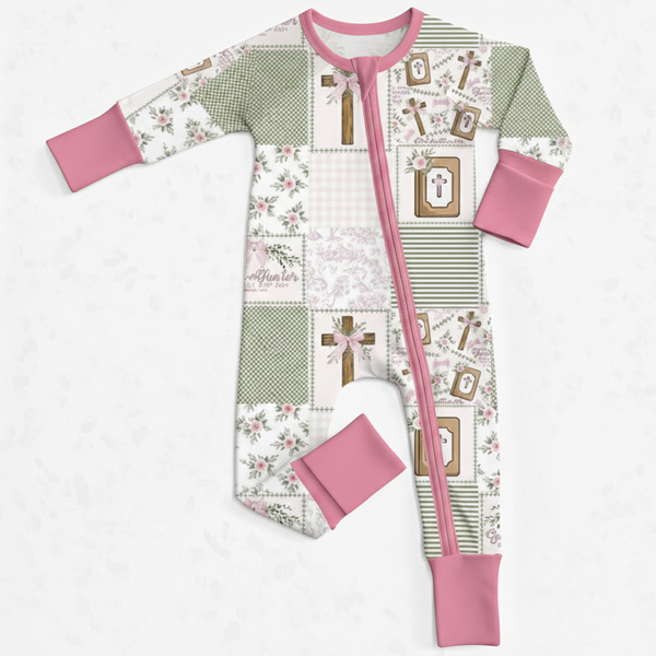 Milk Silk Zip Romper | Pink Sunday Best Patchwork - PREORDER
