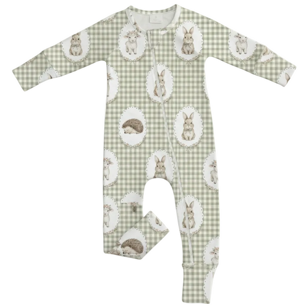 Milk Silk Zip Romper | Meadow Friends Gingham - PREORDER
