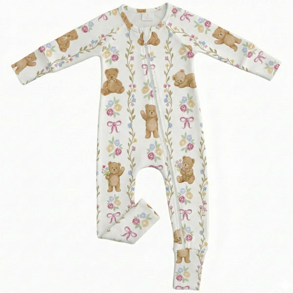 Milk Silk Zip Romper | Whimsical Teddy Garden - PREORDER