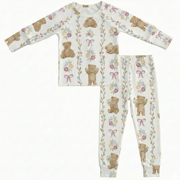 Milk Silk Top & Pants Set | Whimsical Teddy Garden - PREORDER