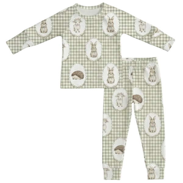 Milk Silk Top & Pants Set | Meadow Friends Gingham - PREORDER