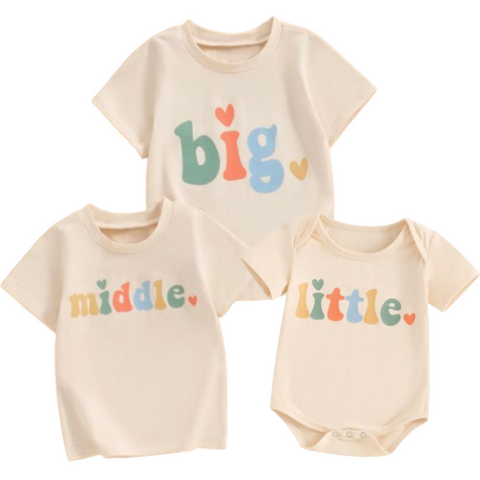 Big, Middle & Lil Matching T-Shirts & Romper (3 Styles) - PREORDER