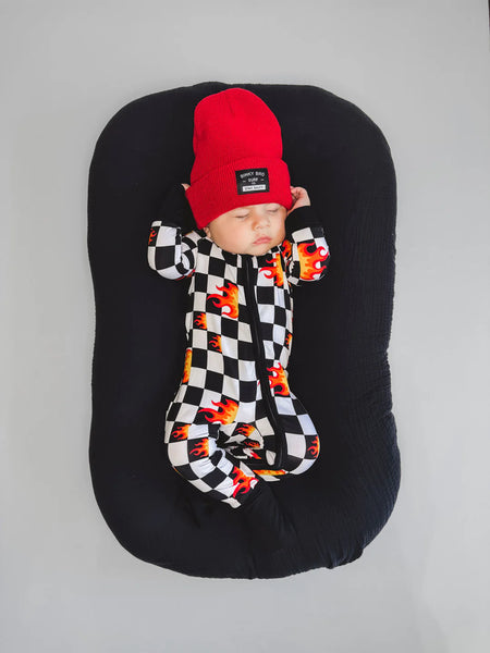 Bamboo Zip Romper | Checker Blaze - PREORDER
