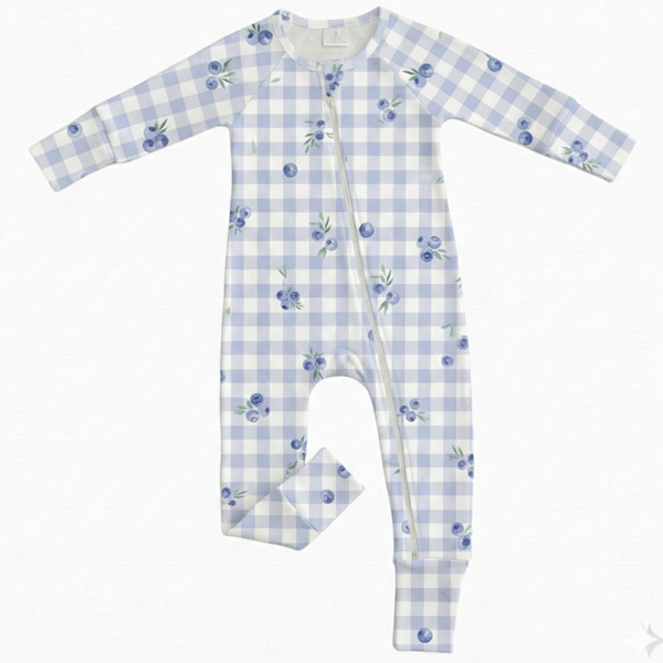 Milk Silk Zip Romper | Blueberry Picnic - PREORDER