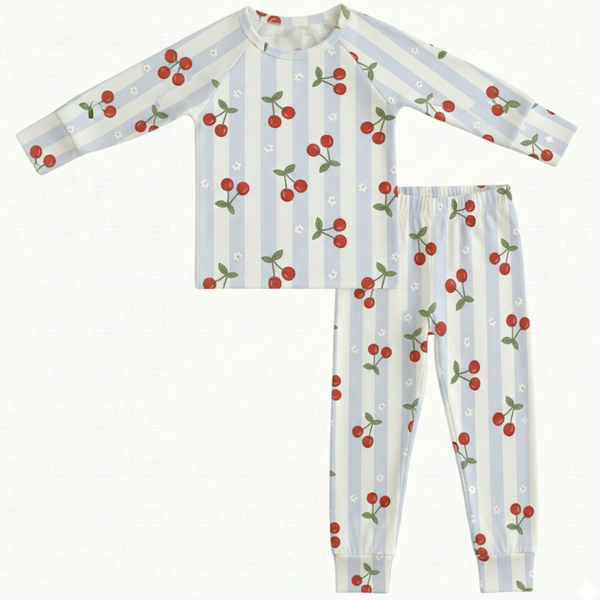 Milk Silk Top & Pants Set | Cherry Blossom Stripe - PREORDER