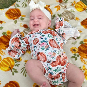 Greenery Floral Pumpkins Romper & Bow - PREORDER