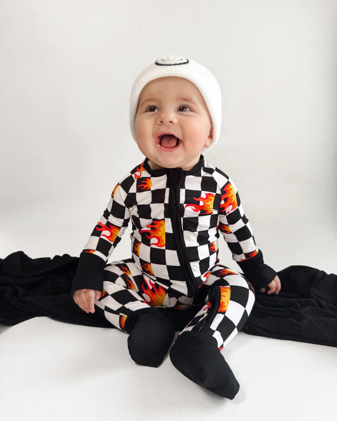 Bamboo Zip Romper | Checker Blaze - PREORDER