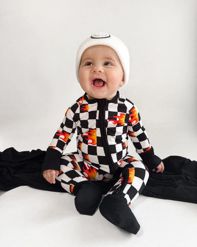 Bamboo Zip Romper | Checker Blaze - PREORDER