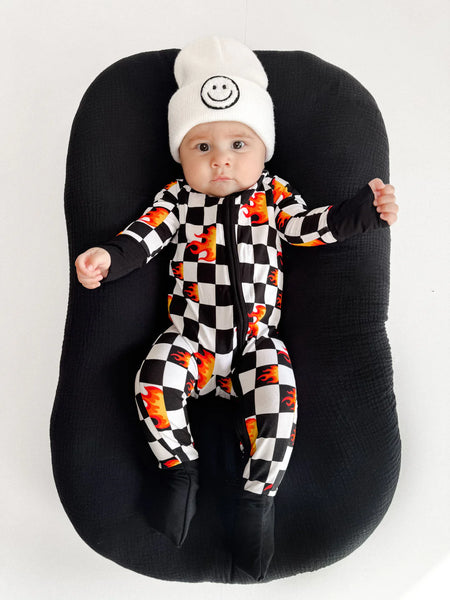 Bamboo Zip Romper | Checker Blaze - PREORDER