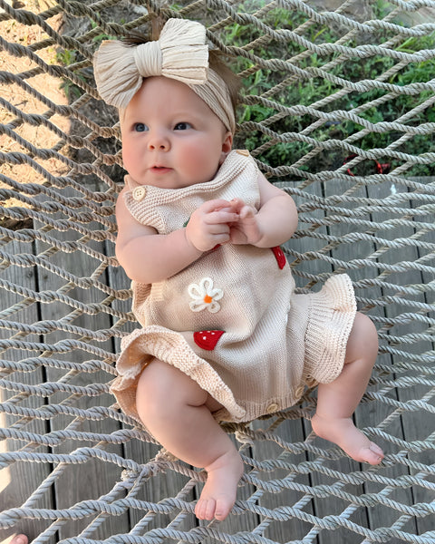 Knit Tank Sweater Ruffle Romper | Beige Strawberry & Daisy - PREORDER