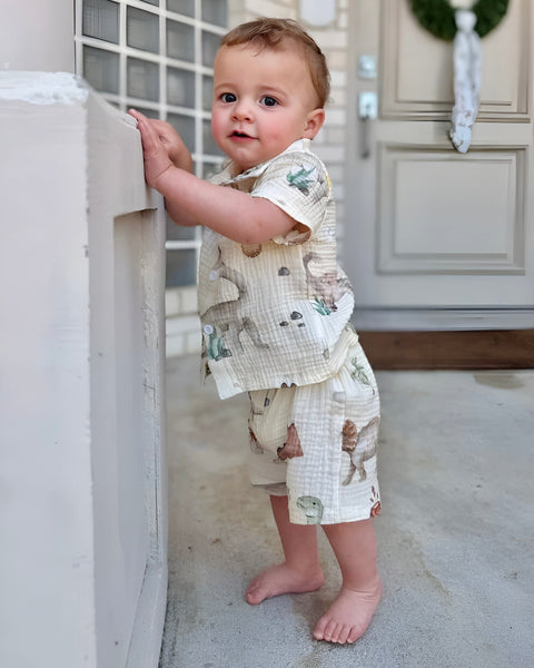 Muslin Collar Top & Shorts Set | Dinosaurs - PREORDER